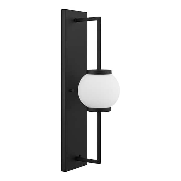 Home Decorators Collection Kalispell 24 in. 1-Light Black Modern Outdoor Wall Light Fixture with Frosted Glass
