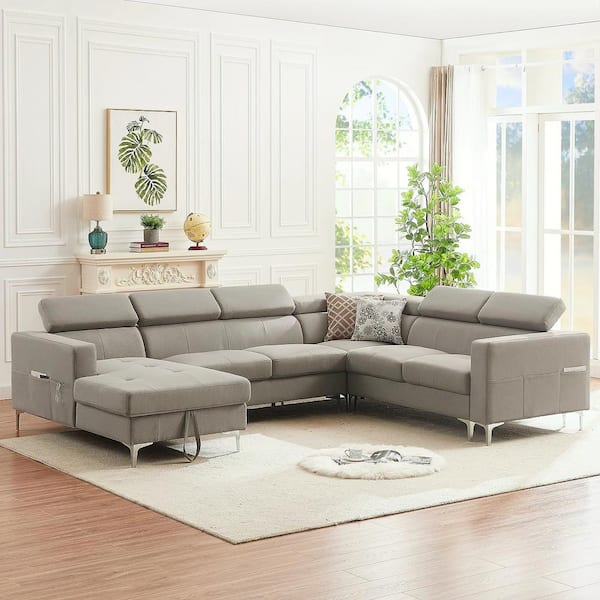 Modern Sectional Sofa Linen Fabric