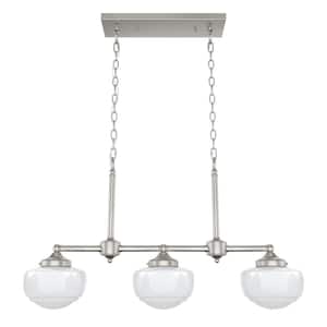 Saddle Creek 3-Light Brushed Nickel Schoolhouse Chandelier with Cased White Glass Shades