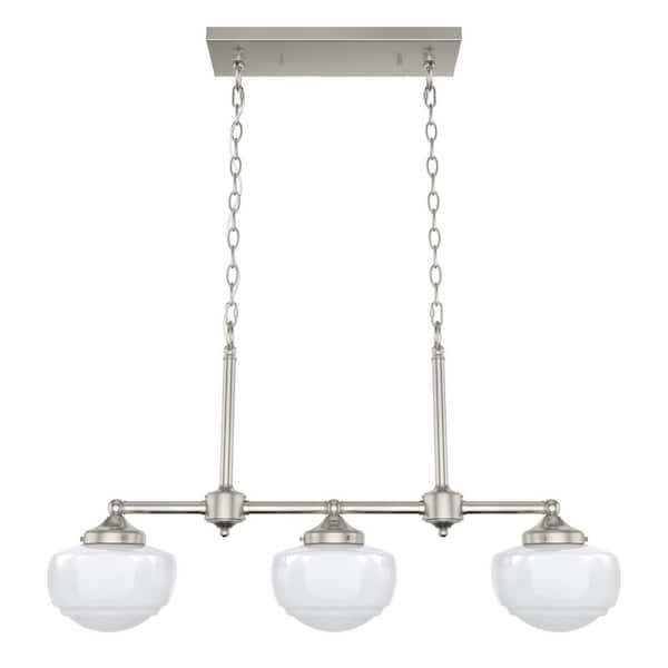 Saddle Creek 3-Light Brushed Nickel Schoolhouse Chandelier with Cased White Glass Shades
