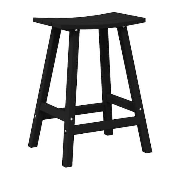 WESTIN OUTDOOR Franklin Black 24 in. Poly HDPE Fade Resistant Outdoor Patio Saddle Seat Counter Height Bar Stool