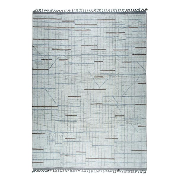 Ivory 9 ft. x 13 ft. Contemporary Marrakech Hand-Knotted Wool Rug, Luxurious Handspun for Stylish Home De, Area Rug