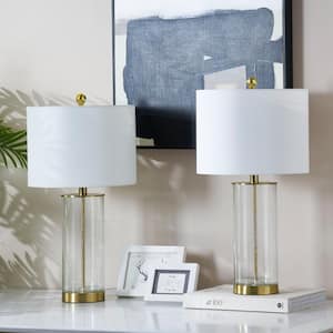 Concord 23 .75" Clear Glass Bedside Table Lamp with Oatmeal Lampshade (Set of 2)