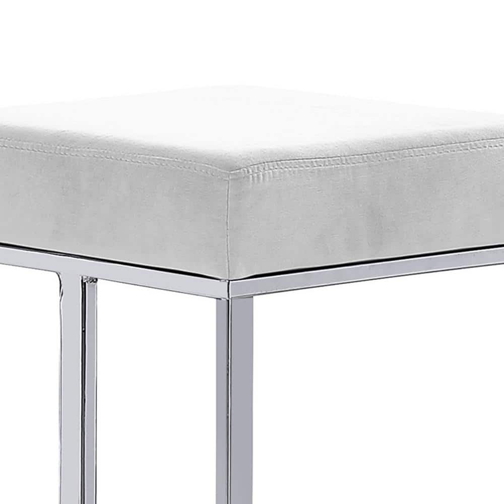 Sleek Silver Stainless Steel & White Leather Backless Bar Stool