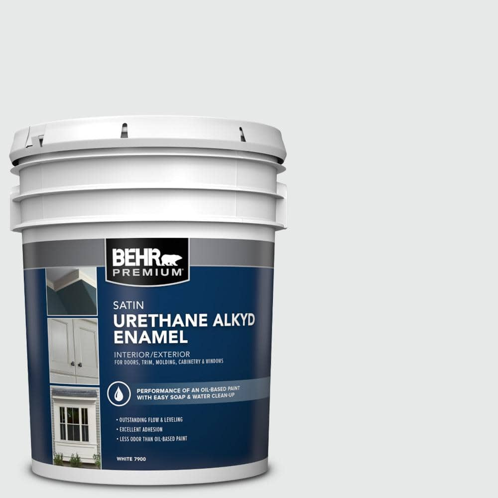 BEHR PREMIUM 5 gal. #PR-W10 Swirling Water Urethane Alkyd Satin Enamel  Interior/Exterior Paint 790005 - The Home Depot