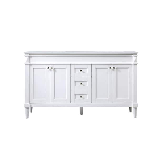 Unbranded Simply Living 60 in. W x 21 in. D x 35 in. H Bath Vanity in White with Ivory White Engineered Marble Top