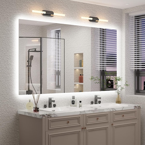 KIOTEE 72 in. W x 40 in. H Rectangular Frameless Super Bright Backlited LED Anti-Fog Tempered Glass Wall Bathroom Vanity Mirror