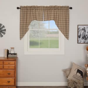 Sawyer Mill Plaid 36 in. W x 36 in. L Cotton Light Filtering Rod Pocket Farmhouse Swag Valance in Charcoal Tan Pair