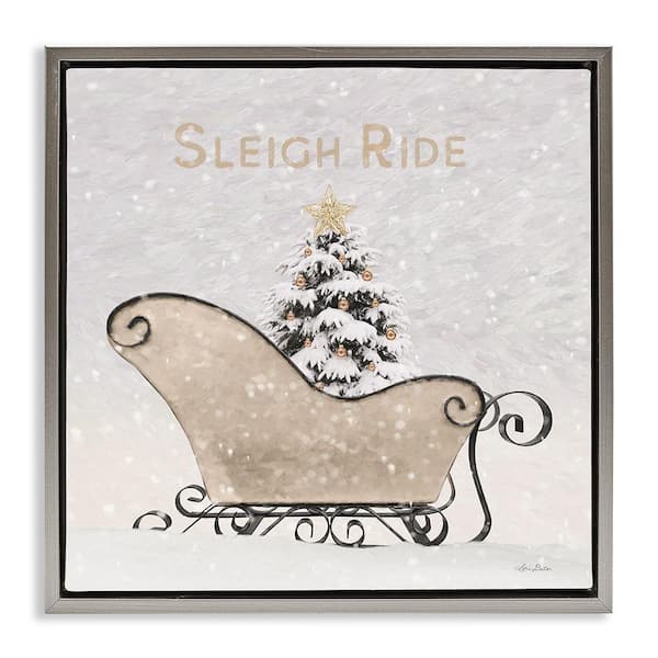 Stupell Industries Sleigh Ride Winter Scene by Lori Deiter 1-Piece Floater Frame Graphic Print Typography Poster Art Print 25 in. x 25 in.