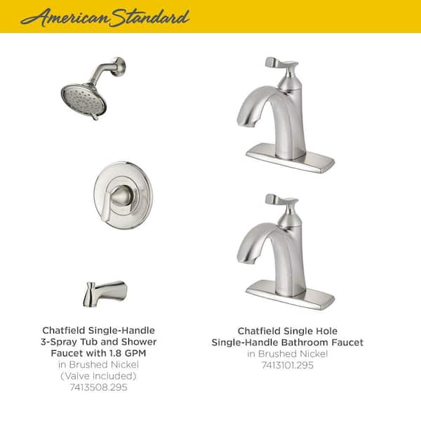 Chatfield Single-Handle 3-Spray Tub and Shower Faucet and Two Single Hole Bathroom Faucets Set in Brushed Nickel