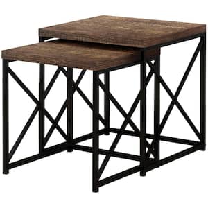 Lavish Home, Brown, End Storage-Nesting Wire Basket Base and Wood Tops –  Industrial Farmhouse Style Side Table, Set of 2, (L) 13” x (W) 17” x (H)  20.5