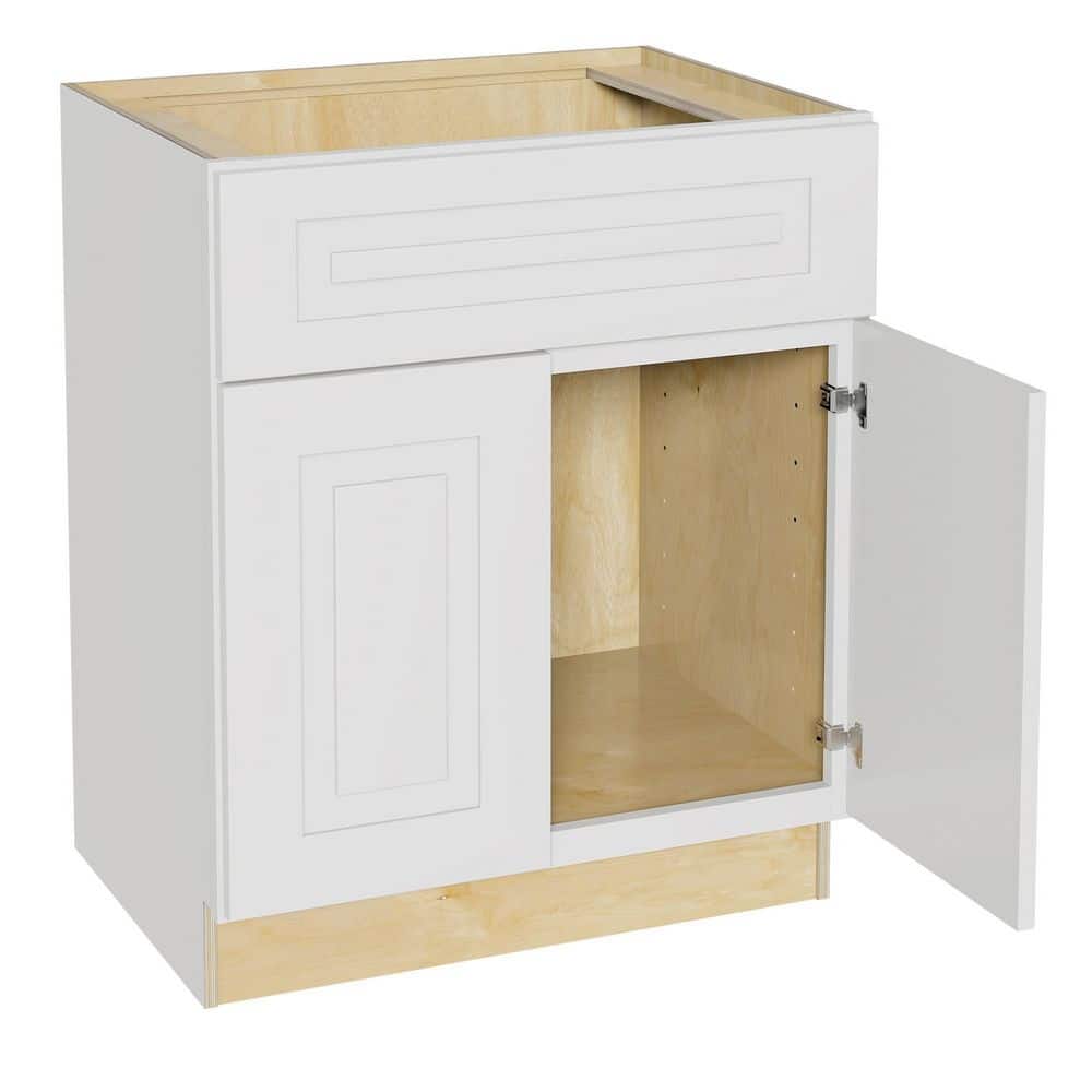 Grayson 27 in. W x 24 in. D x 34.5 in. H Assembled Plywood Sink Base Kitchen Cabinet in Pacific White with Soft Close price history on PriceWatchPro