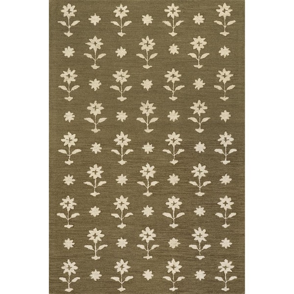 Ella Wool Olive Green 6 ft. x 9 ft. Indoor/Outdoor Patio Area Rug