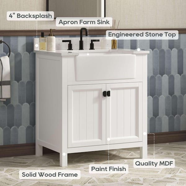 Richfield 31 in. Single Sink Freestanding White Bath Vanity with White Engineered Stone Top and Backsplash Assembled