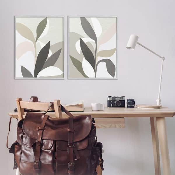 Neutral Leaf Shapes by June Erica Vess 2 Piece Gray Framed Nature Giclee Art Print 30 in. x 24 in.