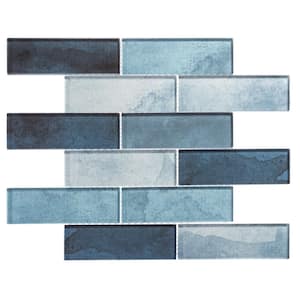 Migdal Sky Dark Blue/Light Blue 5 in. x 6.5 in. Smooth Glass Mosaic Wall Tile Sample