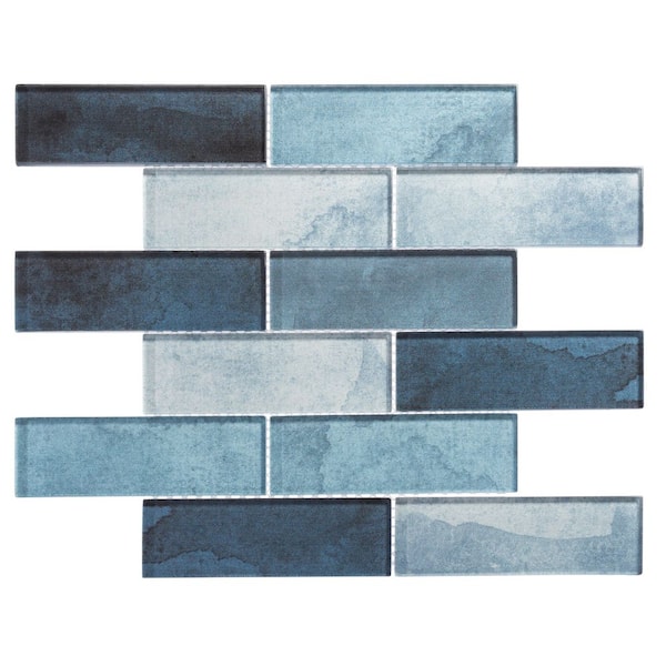 ANDOVA Migdal Sky Dark Blue/Light Blue 5 in. x 6.5 in. Smooth Glass Mosaic Wall Tile Sample