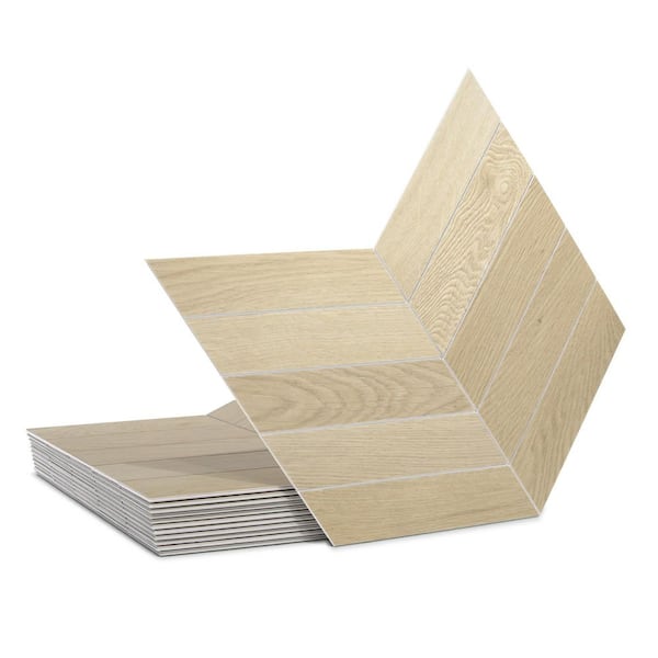 Natural Oak 12.2 in. x 10 in. Chevron Stone Composite Peel and Stick Backsplash Floor and Wall Tile (12-Pack)