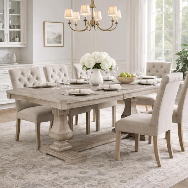 Ruth Brownish Gray Wood 40 in. Double Pedestal Base Dining Table Seating for 8