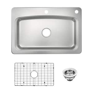 Belmar 33 in. Drop-in/Undermount Single Bowl 18-Gauge Stainless Steel Kitchen Sink with Grid and Drain