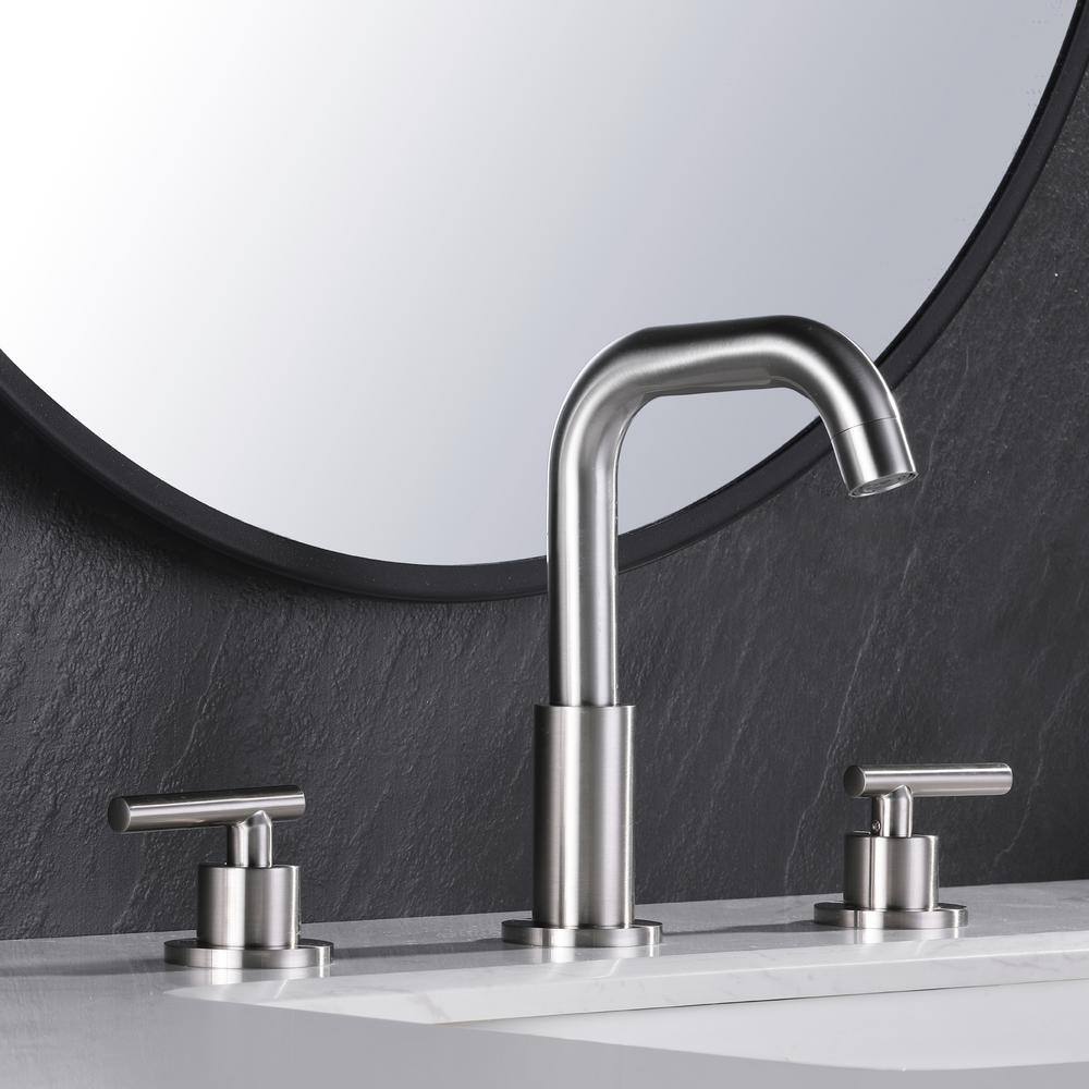 Brushed Nickel 8-Inch Widespread Bathroom Faucet with Lever Handles