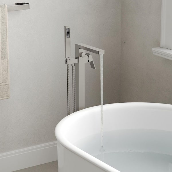 Single-Handle Claw Foot Freestanding Tub Faucet with Hand Shower Integrated Rock-Solid Valve in Brushed Nickel
