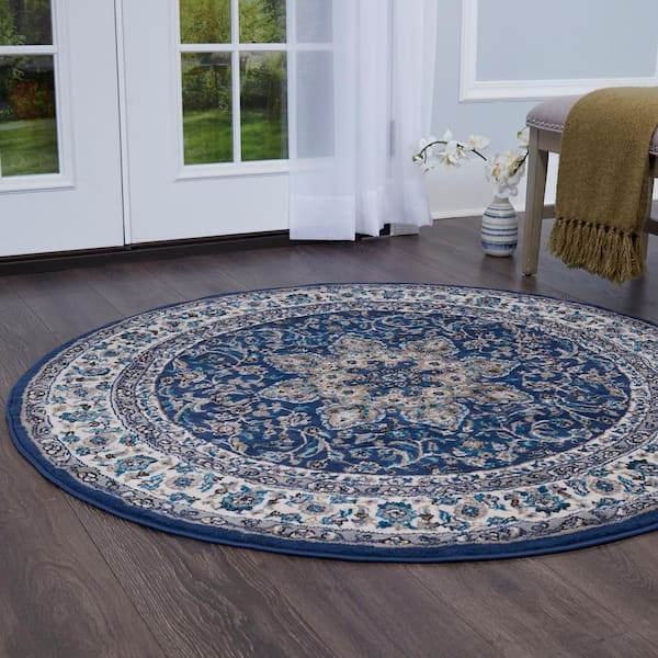 Homesahel Blue And Ivory Medallion 2'' X 3'' Scatter Rug - Modern Carpet  For Entrance, Living Room