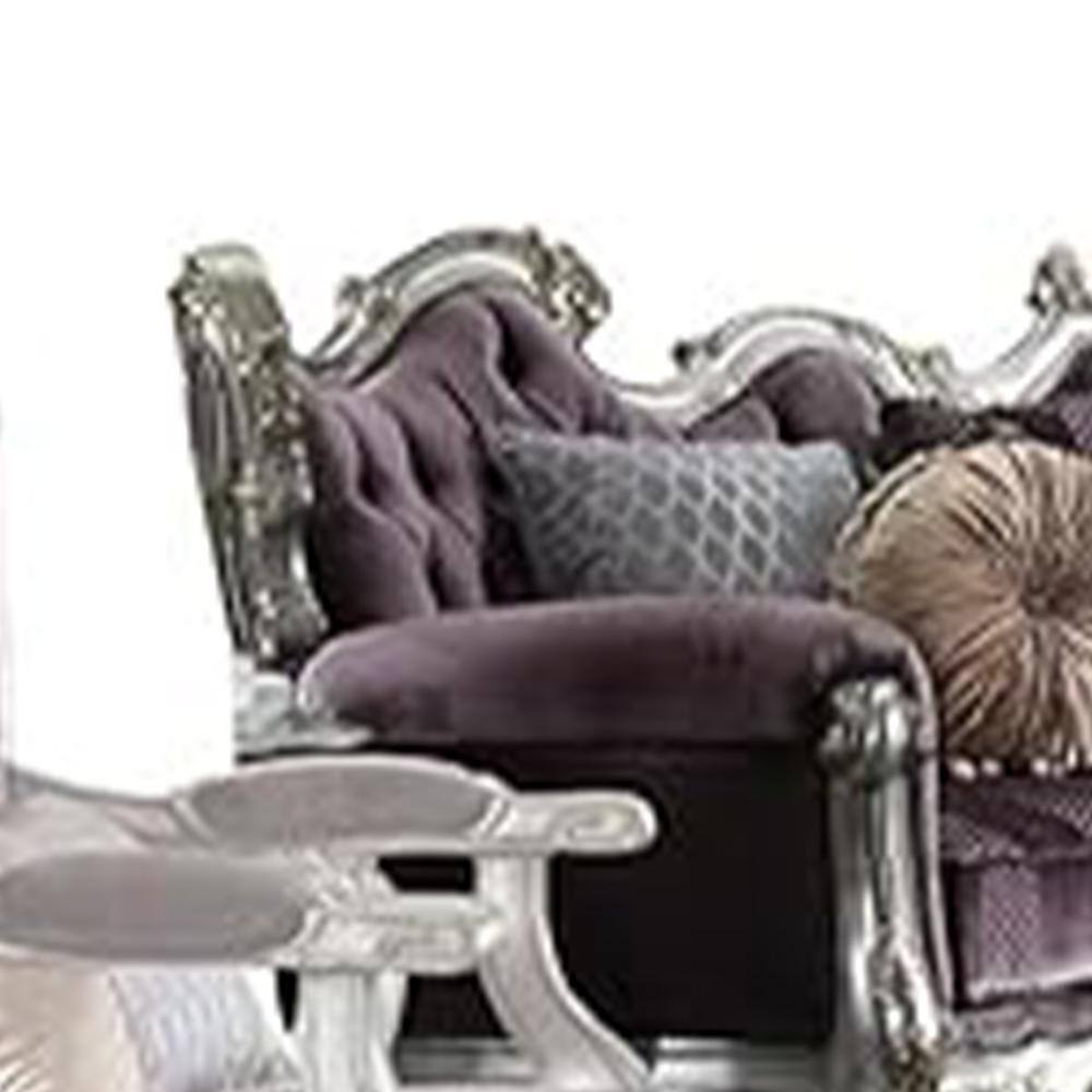 Picardy Antique Platinum Velvet Sofa with 8 Pillows