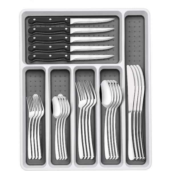 49-Piece Silver Stainless Steel Kitchen Heavy Duty Flatware Cutlery Set with Organizer (Service for 8)