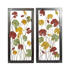 Metal Multi Colored Floral Wall Decor with Black Frame (Set of 2)
