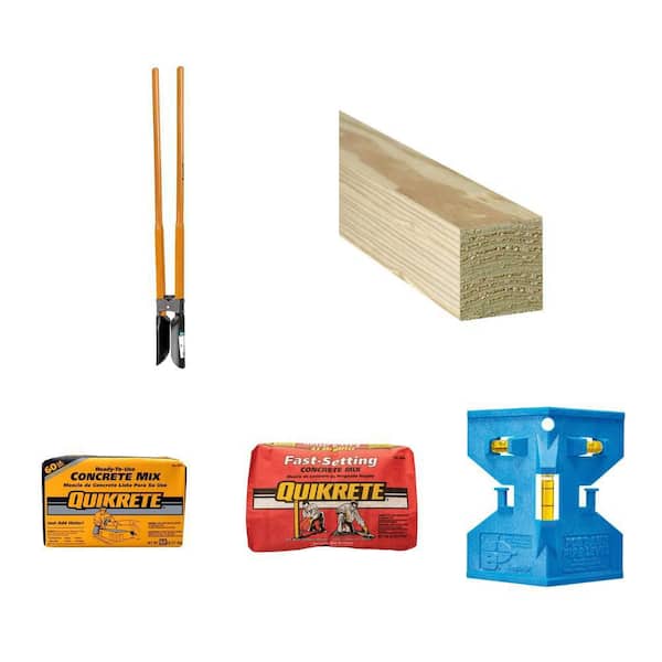 47 in. Post Hole Digger, 4 in. x 4 in. x 8 ft. Timber, Concrete Mixes and 5-1/4 in. Post Level Combo