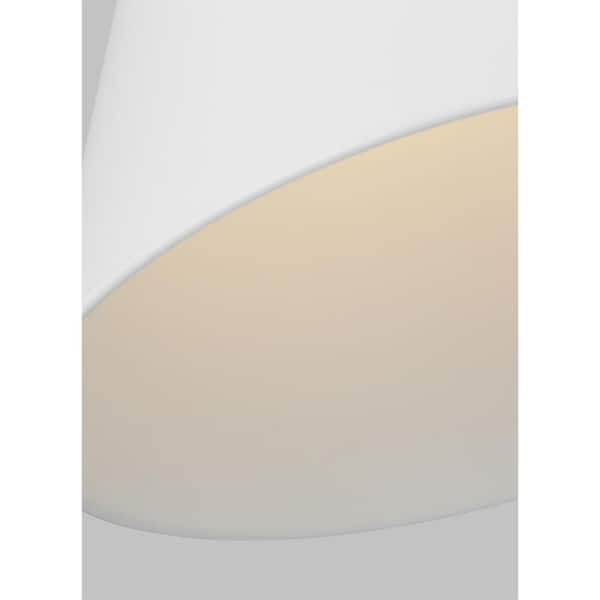 Generation Lighting - Wellfleet 15.625 in. W x 19 in. H 1-Light Matte White/Burnished Brass Medium Cone Pendant Light with Steel Shade