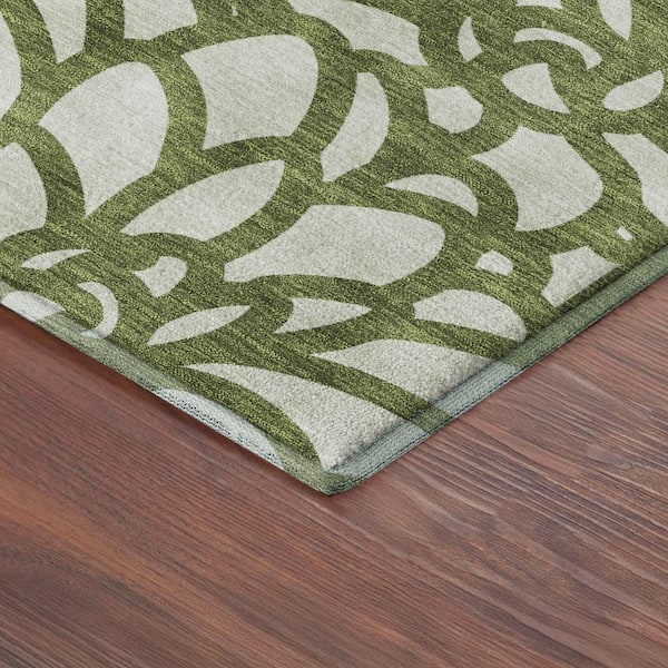 Mayfield Premium Machine Washable Abstract AMF2412 Aloe 9 ft. x 12 ft. Area Rug