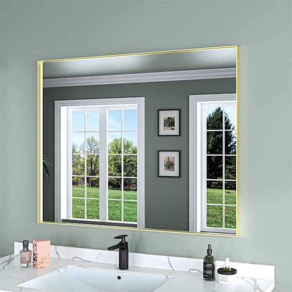 ORGANNICE 32 in. W x 40 in. H Gold Aluminum Rectangle Framed Tempered Glass Wall-mounted Bathroom Mirror