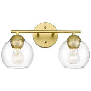 15 in. 2-Light Gold Bathroom Light Fixtures Over Mirror Vanity Light Wall Light For Bathroom