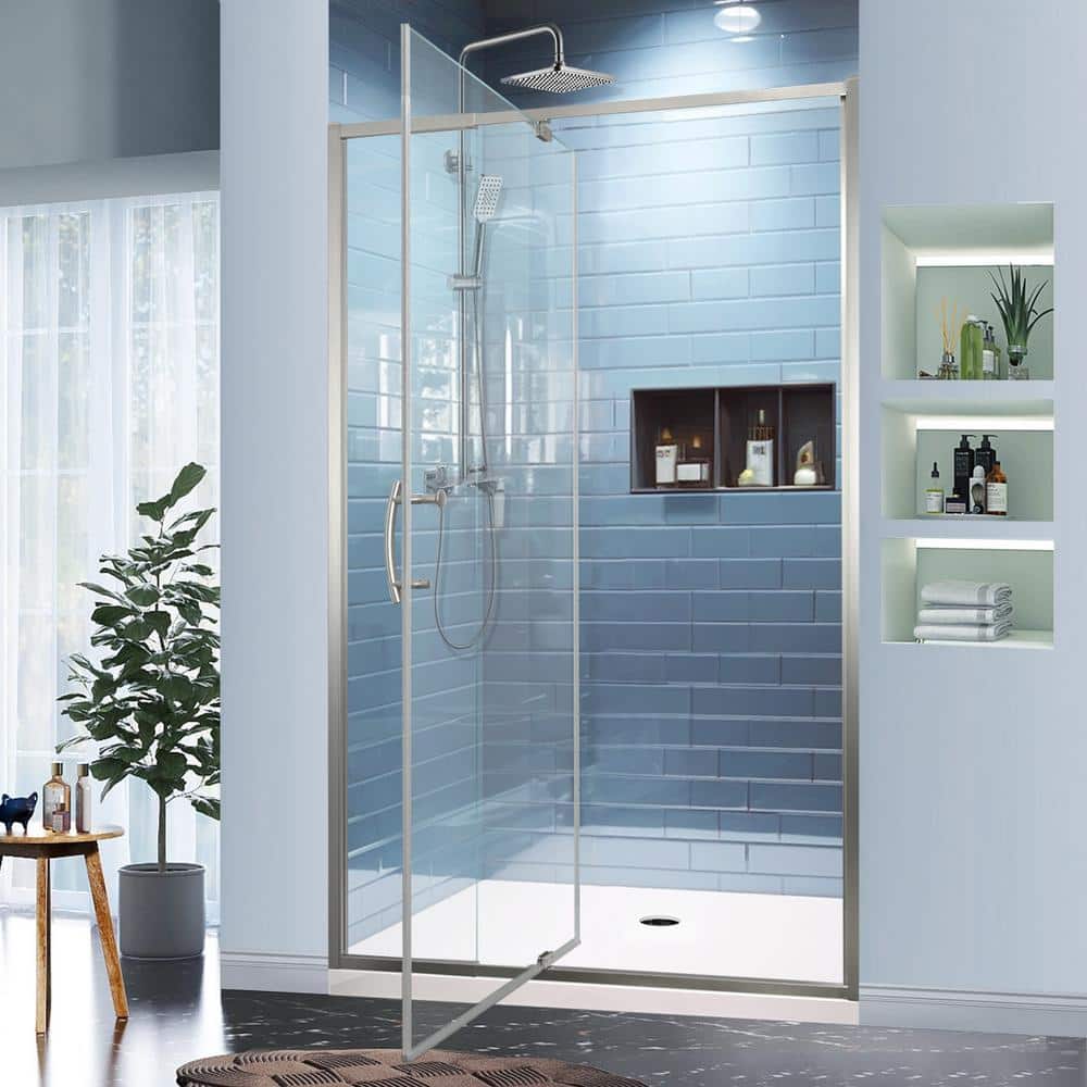 42 in. Brushed Nickel Semi-Frameless Pivot Shower Door