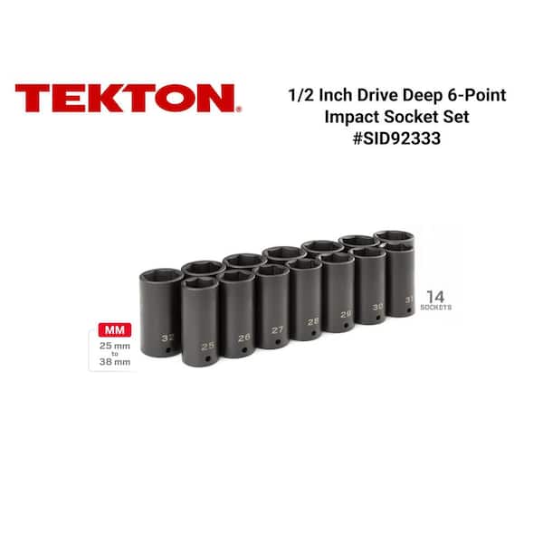 1/2 in. Drive Deep 6-Point Impact Socket Set, 14-Piece (25 mm - 38 mm)