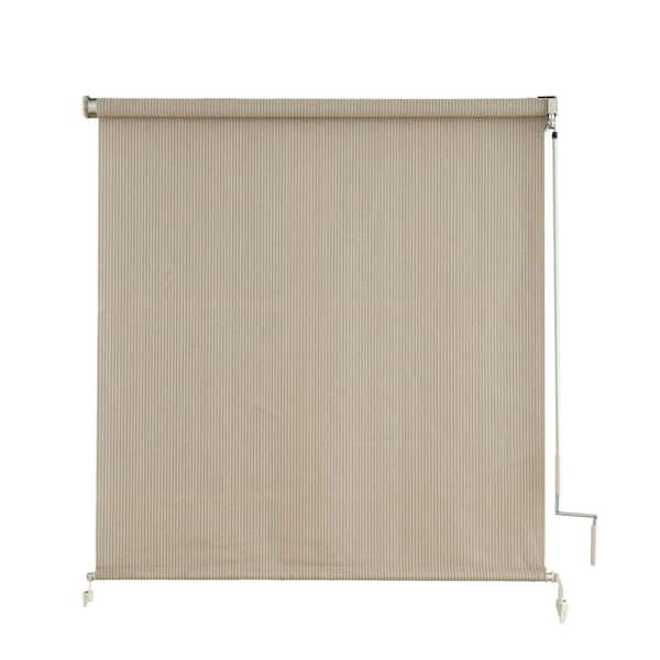 Sesame Cordless 90% UV Blocking Outdoor Shades-Exterior Roller Shade, HDPE Material Fabric, 72 in. W x 96 in. L