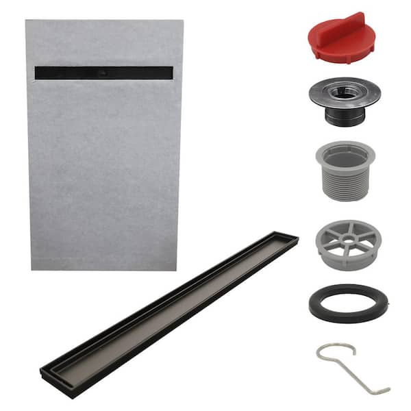 Watershield Shower System 36 in. x 60 in. Pre-sloped Offset Linear Drain Pan with Black Tile-in Shower Kit