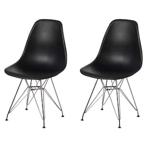 Mid-Century Black Modern Style Plastic DSW Shell Dining Side Chair with Metal Legs (Set of 2)