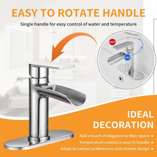 BWE Single Hole Single-Handle Bathroom Faucet With Supply Hose in