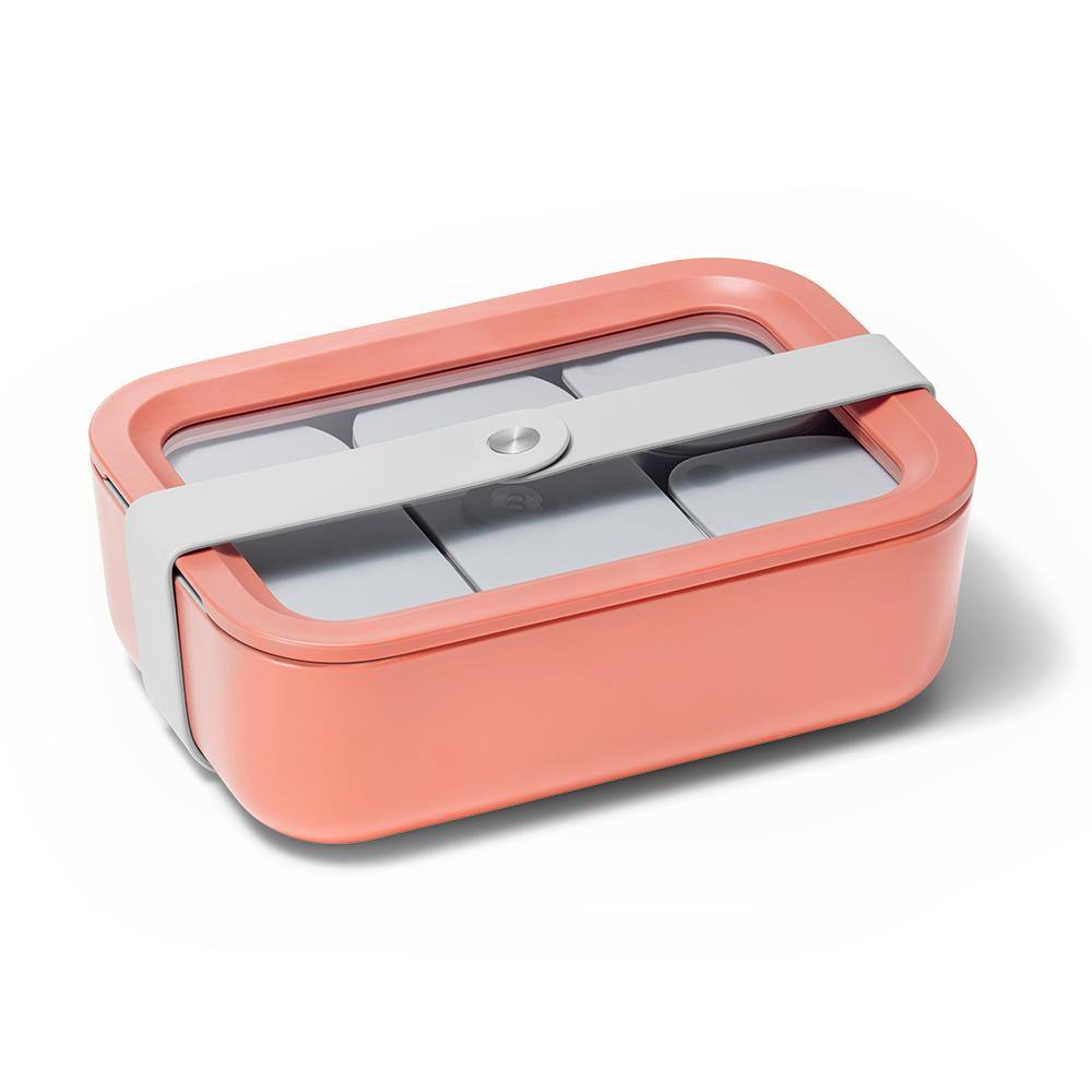 Coral Ceramic Coated Glass Food Storage Container, 6.6 Cup