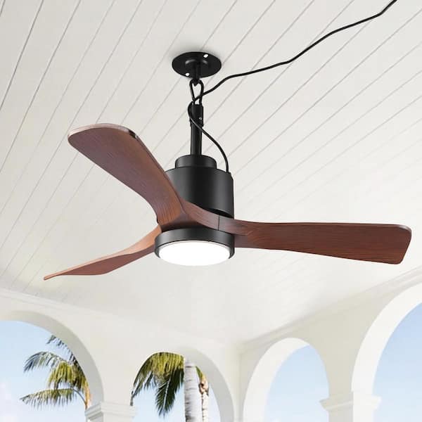 42 in. Indoor/Outdoor Integrated LED Matte Black Dimmable Downrod Mount Ceiling Fan with Light and Remote Control