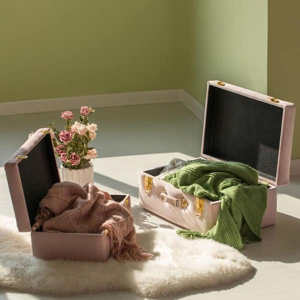 Vintiquewise Decorative Pink Tufted Velvet Suitcase Treasure Chest