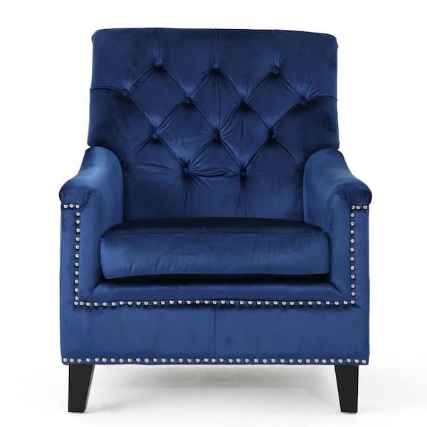 Noble House Jaclyn Navy Blue Velvet Upholstered Tufted Club Chair