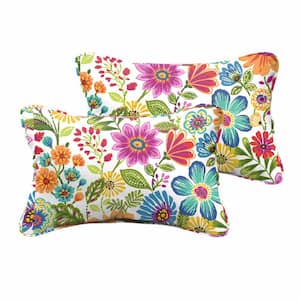 Multi Floral Rectangular Outdoor Corded Lumbar Pillows (2-Pack)