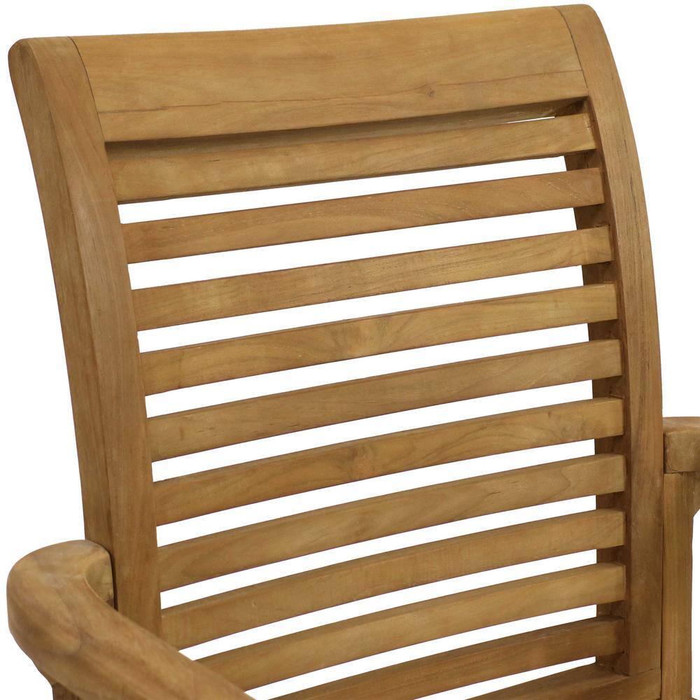 Light Brown Teak Outdoor Slatted Dining Armchair