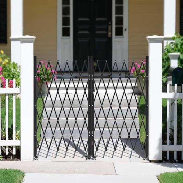 Double Folding Security Gate Lockable Scissor Gate with 360° Swivel Casters Retractable 125.98 x 63.19 in. Black Steel