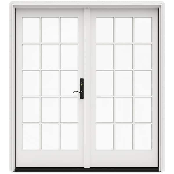 72 in. x 80 in. W-5500 Contemporary White Clad Wood Left-Hand 15 Lite French Patio Door w/Unfinished Interior