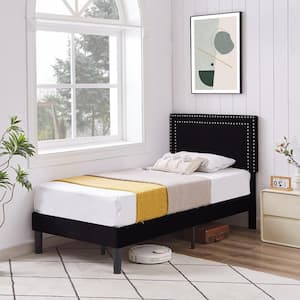 Upholstered Bed with Adjustable Headboard, No Box Spring Needed Platform Bed Frame, Bed Frame Black Twin Bed